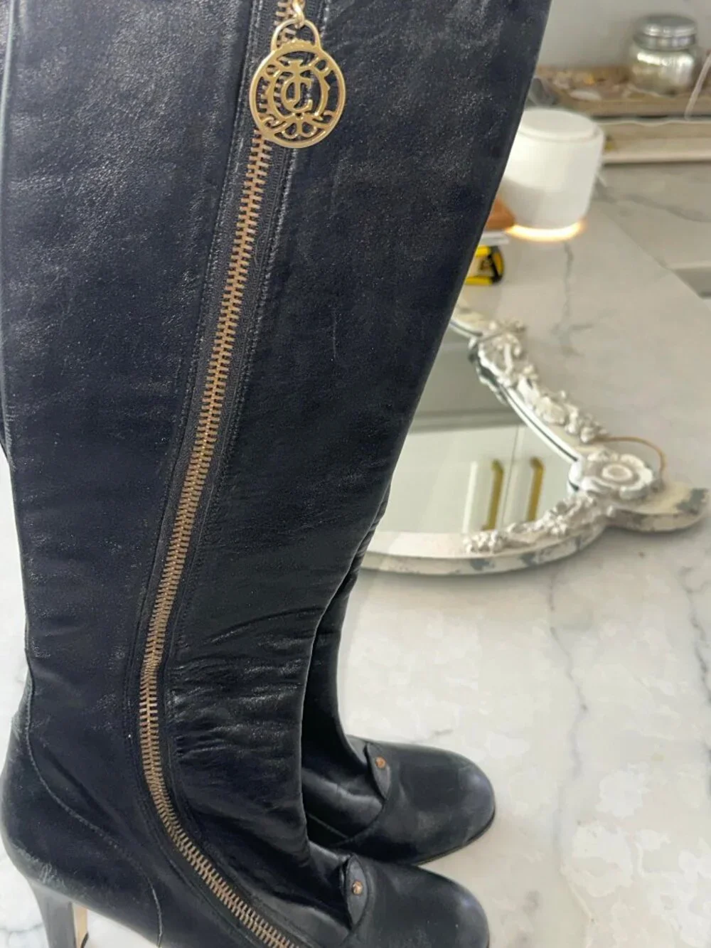 Juicy Couture Black Leather Knee-High Boots